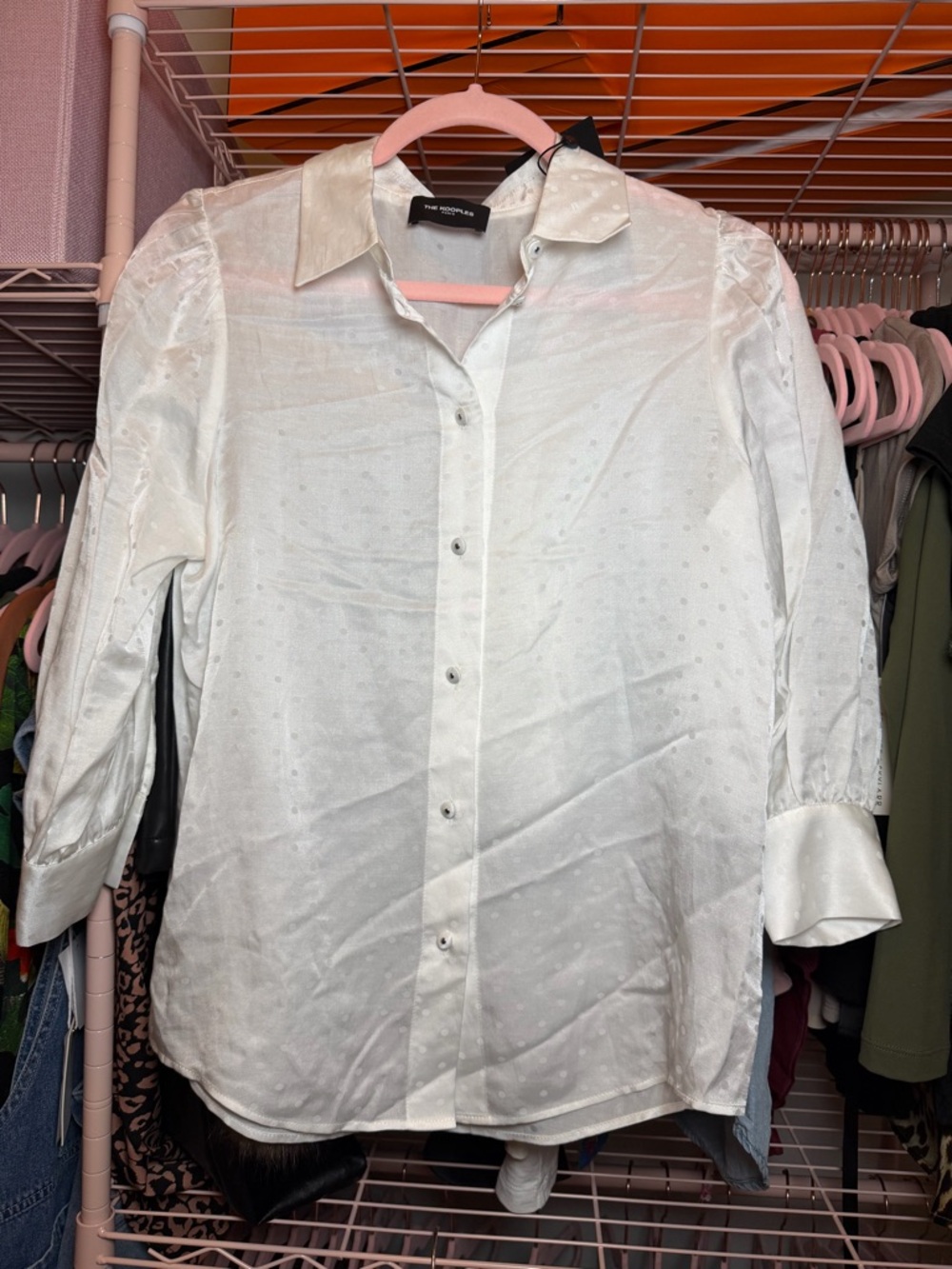 NWT The Kooples Silk Blend White Button-Down Spotted Blouse | $200 MSRP - Picture 8 of 10